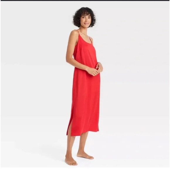 NWT AUDEN Red Satin Side Slit Night Gown - Picture 1 of 9